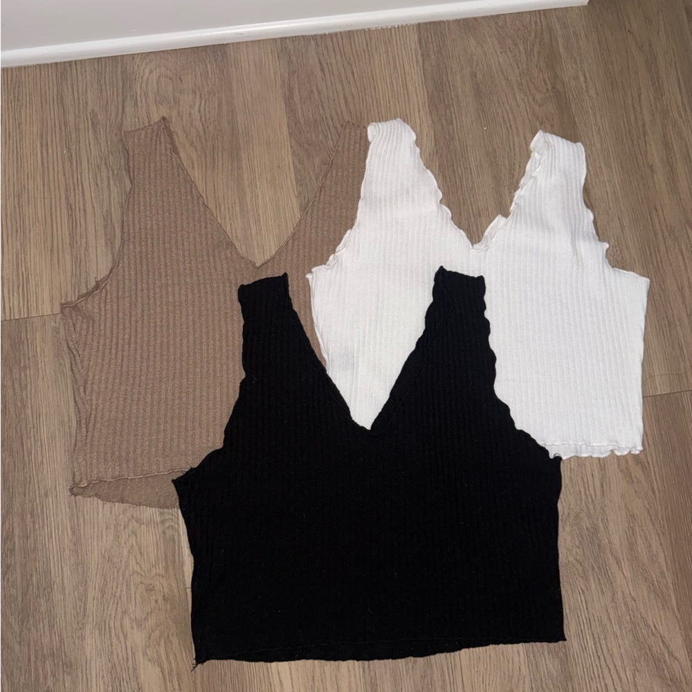 SHEIN Ribbed Crop Tops - Black, White, and Brown